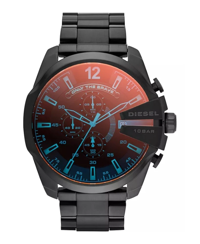 CURATED by Kira Diesel Mega Chief chronograph watch with black ion-plated steel bracelet and iridescent crystal dial