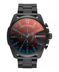 CURATED by Kira Diesel Mega Chief chronograph watch with black ion-plated steel bracelet and iridescent crystal dial