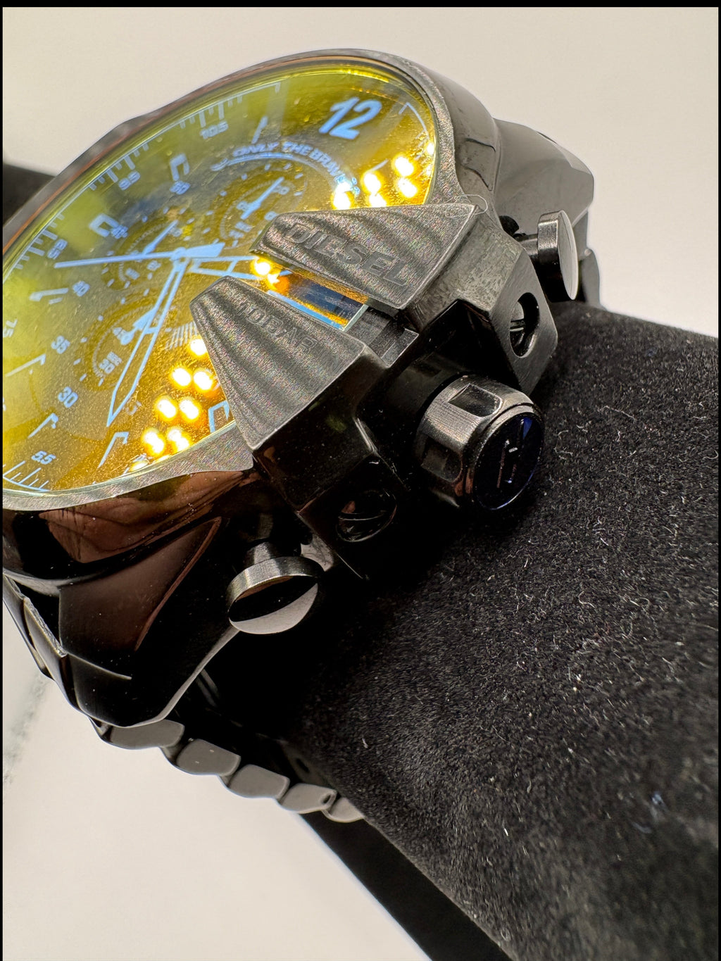 CURATED by Kira Diesel Mega Chief chronograph watch with black ion-plated steel and iridescent crystal dial