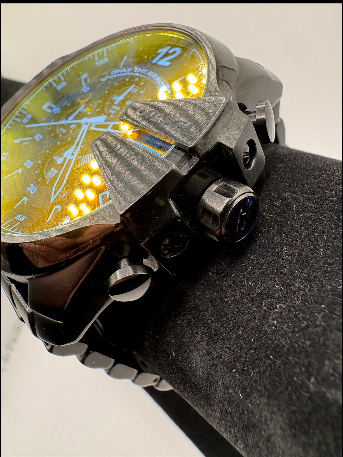 CURATED by Kira Diesel Mega Chief chronograph watch with black ion-plated steel and iridescent crystal dial