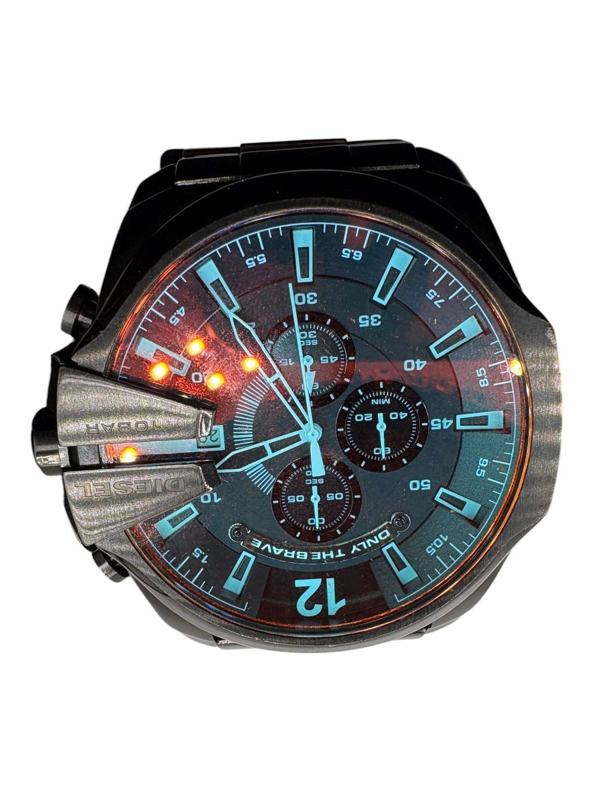 CURATED by Kira Diesel Mega Chief chronograph watch with black ion-plated steel and iridescent crystal dial
