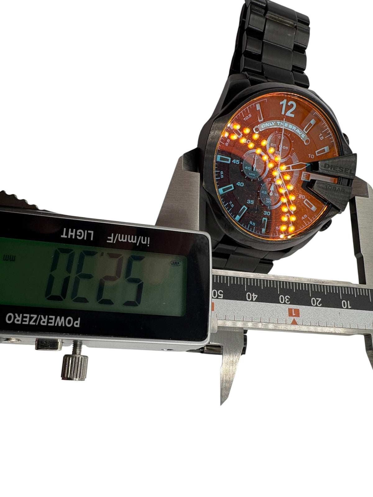 CURATED by Kira Diesel Mega Chief chronograph watch with black ion-plated steel bracelet and iridescent crystal dial