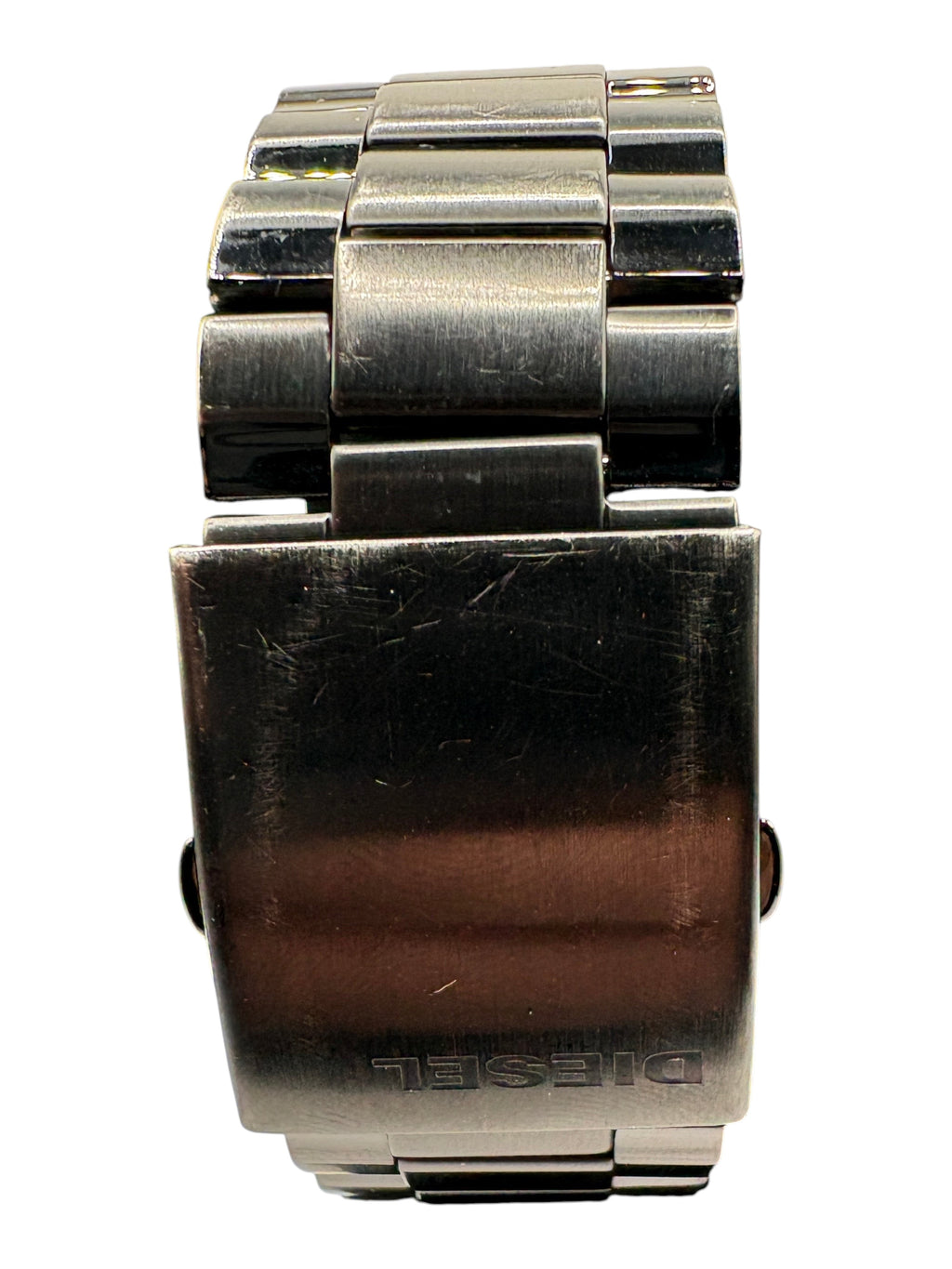 CURATED by Kira Diesel Mega Chief watch black ion-plated stainless steel bracelet clasp detail