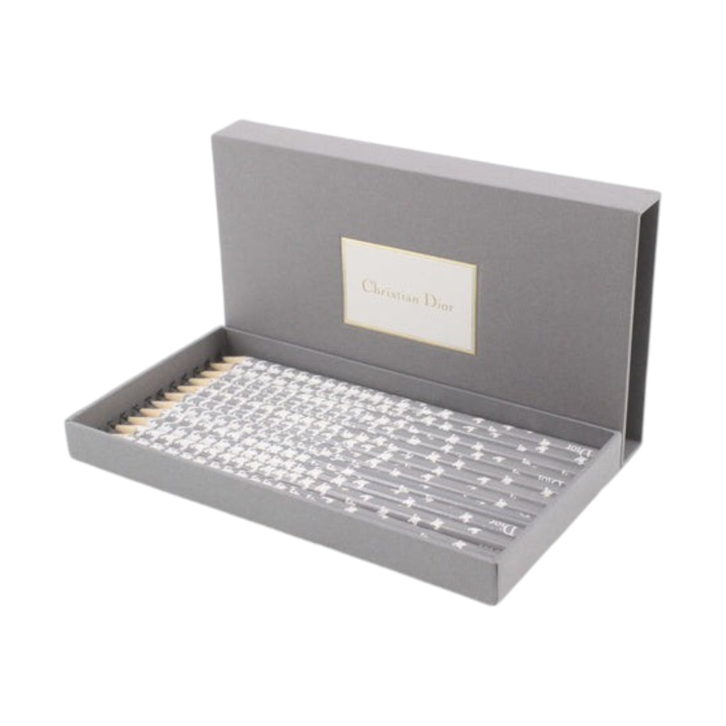 CURATED by Kira Dior grey pencil and notebook set in a branded presentation box with houndstooth pattern