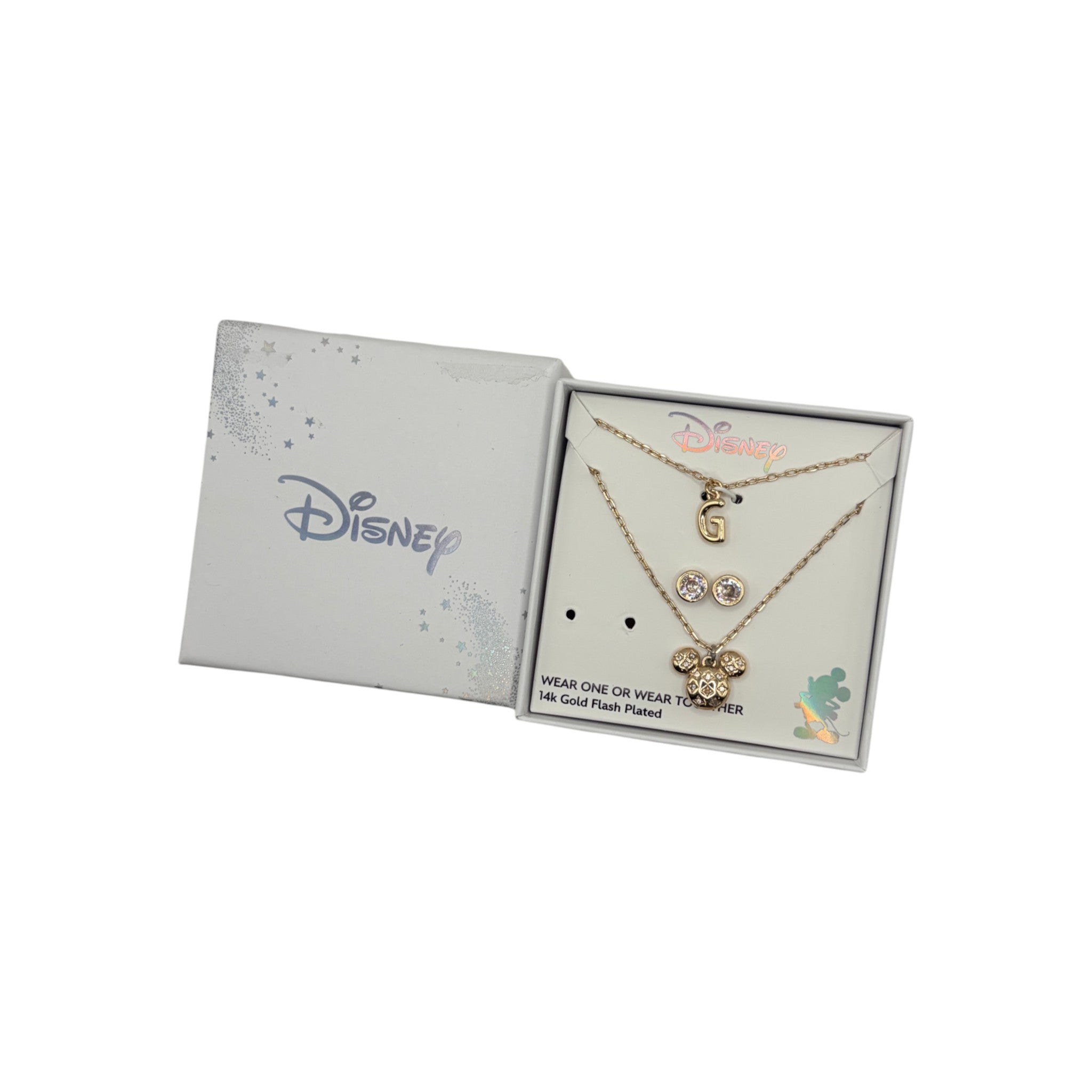 CURATED by Kira Disney Mickey Mouse gold-tone initial G pendant necklace and cubic zirconia earring jewelry set
