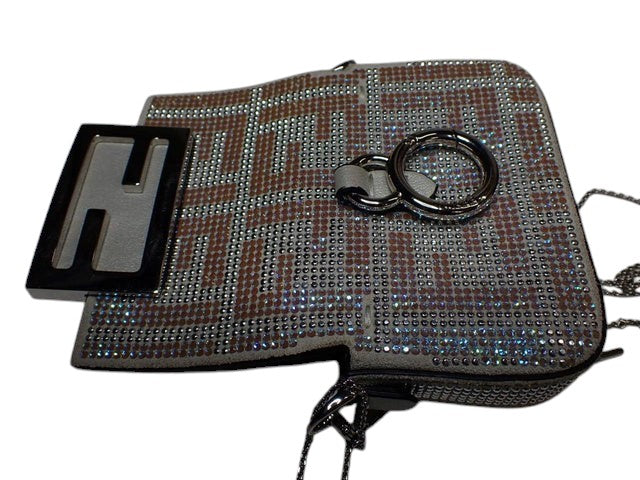 CURATED by Kira Fendi Nano Baguette bag in blue with crystal embellishments and iconic FF logo hardware