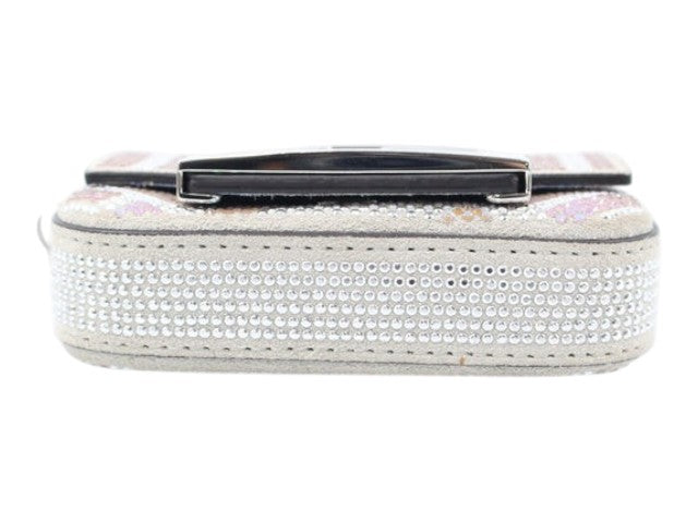 CURATED by Kira Fendi Nano Baguette bag in blue with crystal embellishments and silver hardware, side view