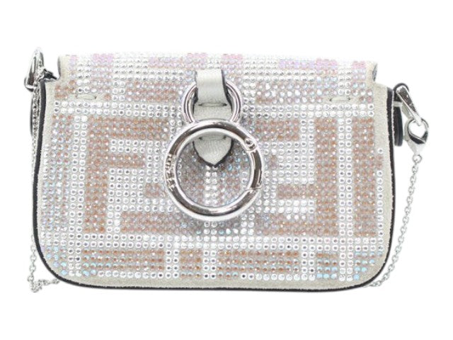 CURATED by Kira Fendi Nano Baguette bag in blue with crystal-embellished FF logo and silver chain strap