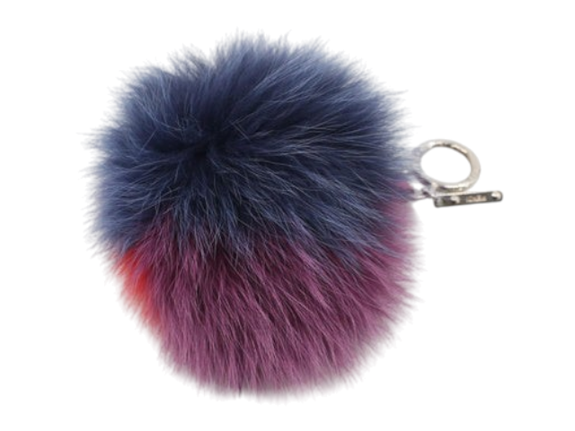 CURATED by Kira Fendi purple and blue fur pom pom keychain charm with silver hardware