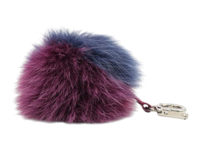 CURATED by Kira Fendi purple and blue fur pom pom keychain charm with silver hardware