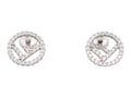 CURATED by Kira Fendi F's silver stud earrings featuring a circular logo design encrusted with sparkling diamonds.