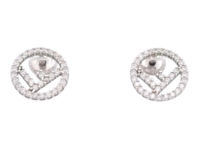 CURATED by Kira Fendi F's silver stud earrings featuring a circular logo design encrusted with sparkling diamonds.