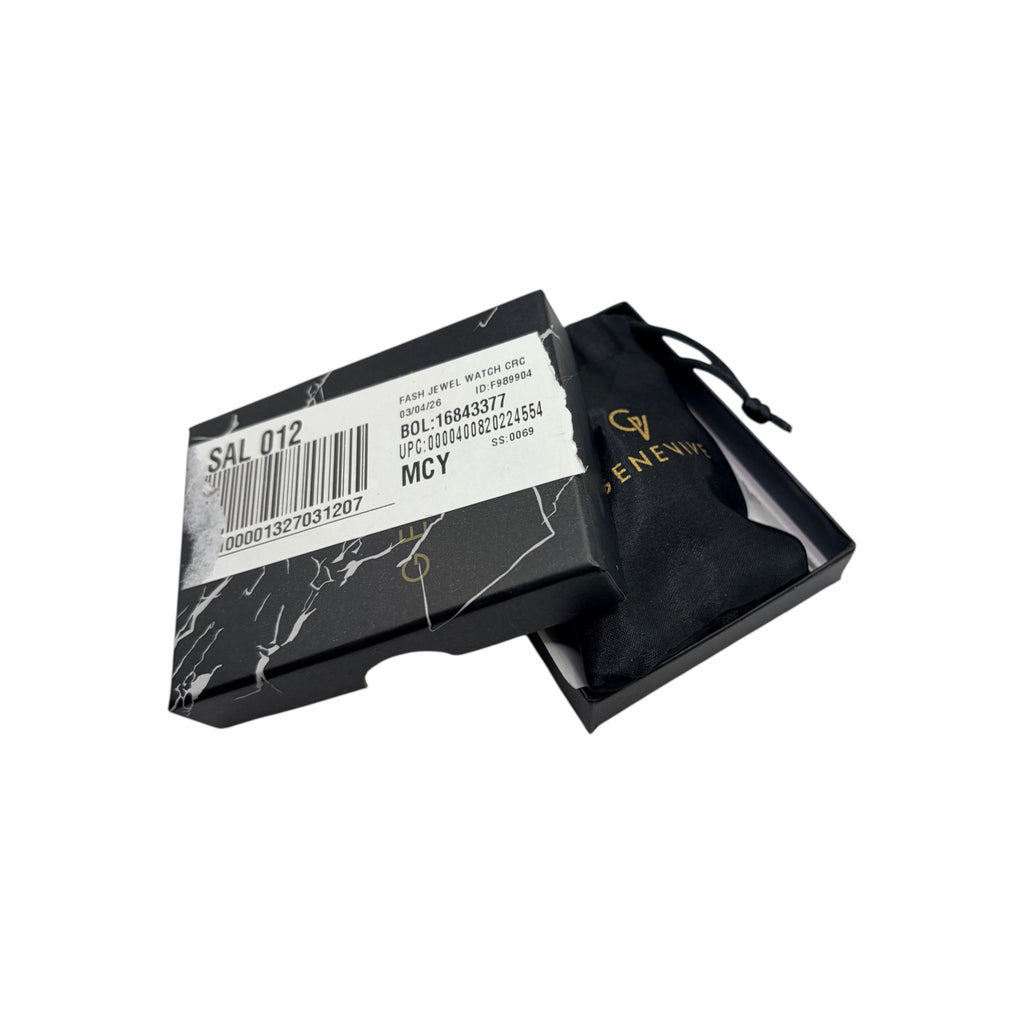 CURATED by Kira Genevive La Scène waterfall dangle earrings in a black branded gift box with a barcode label