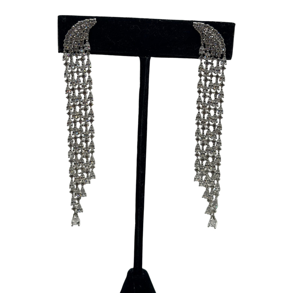 CURATED by Kira Genevive La Scène silver waterfall dangle earrings with sparkling crystal fringe