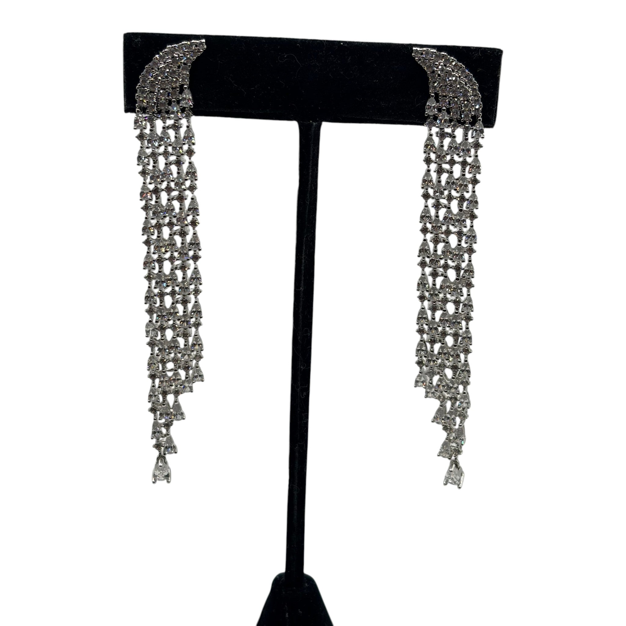 CURATED by Kira Genevive La Scène silver waterfall dangle earrings with sparkling crystal fringe