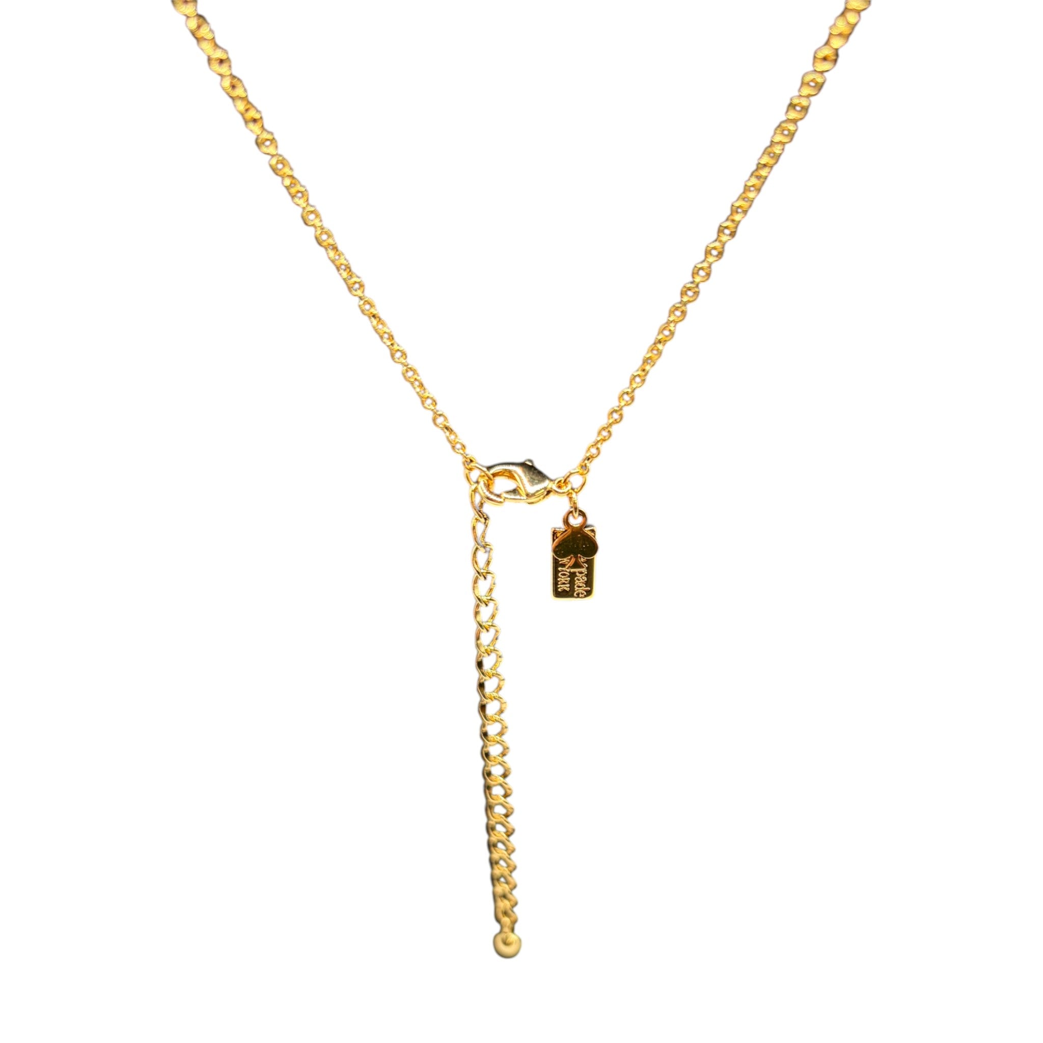CURATED by Kira gold Kate Spade New York initial M mini pendant necklace showing the clasp and extender chain