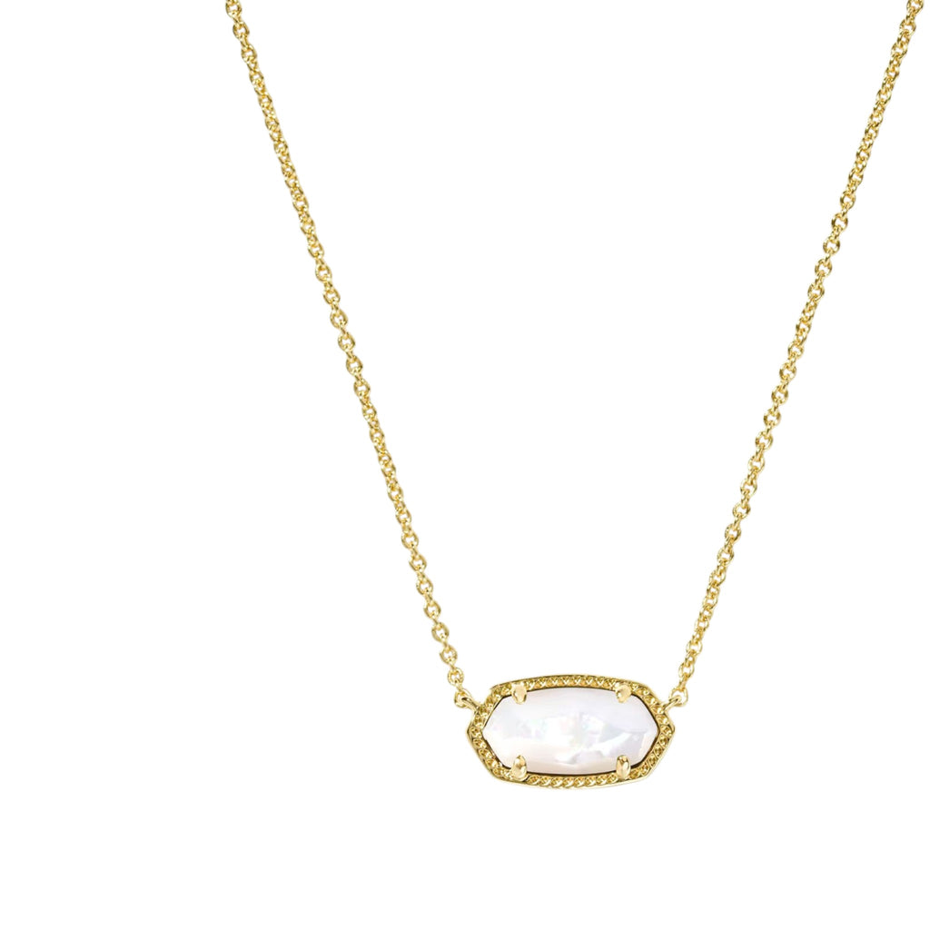 CURATED by Kira gold pendant necklace featuring an ivory mother-of-pearl stone in a delicate hexagonal setting.