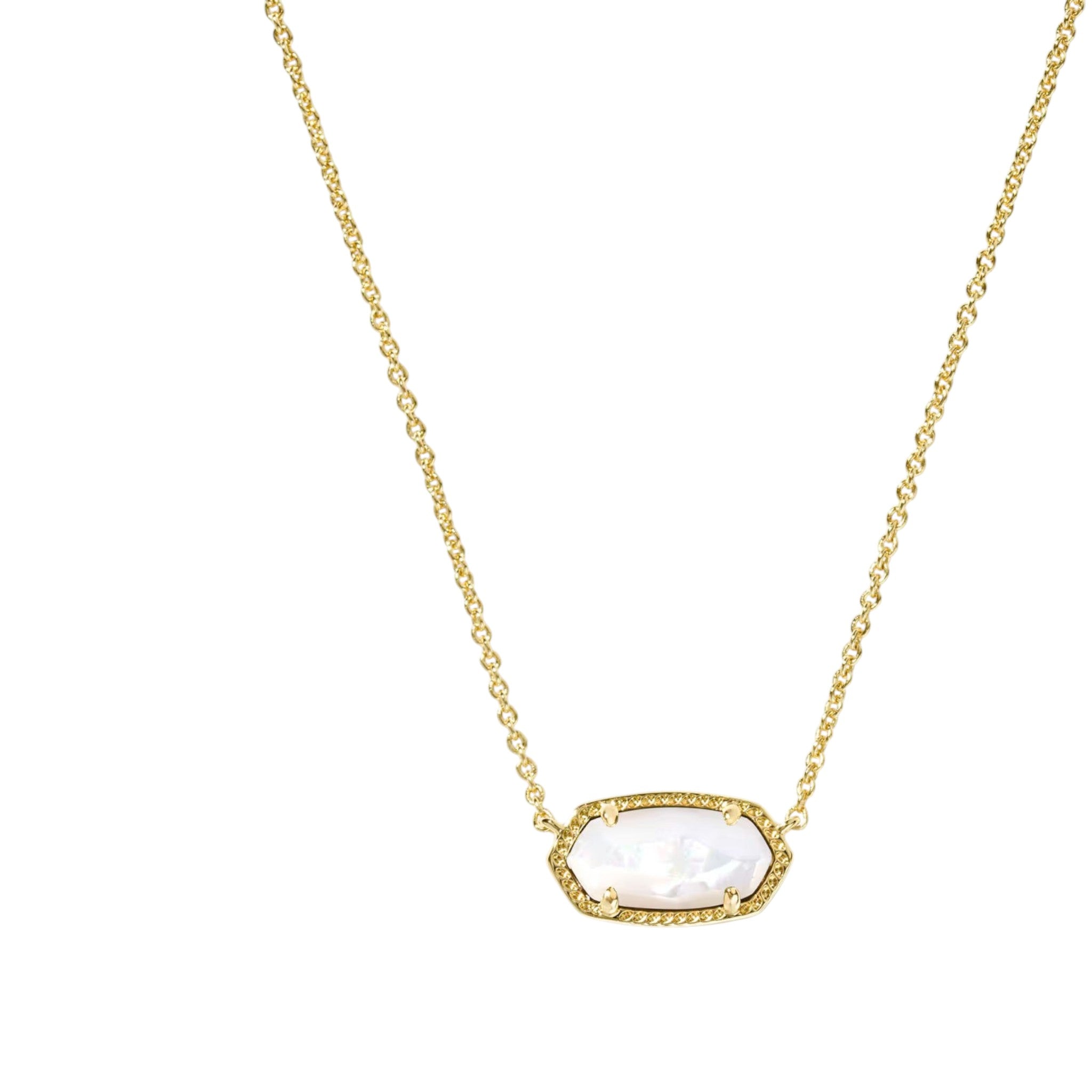 CURATED by Kira gold pendant necklace featuring an ivory mother-of-pearl stone in a delicate hexagonal setting.