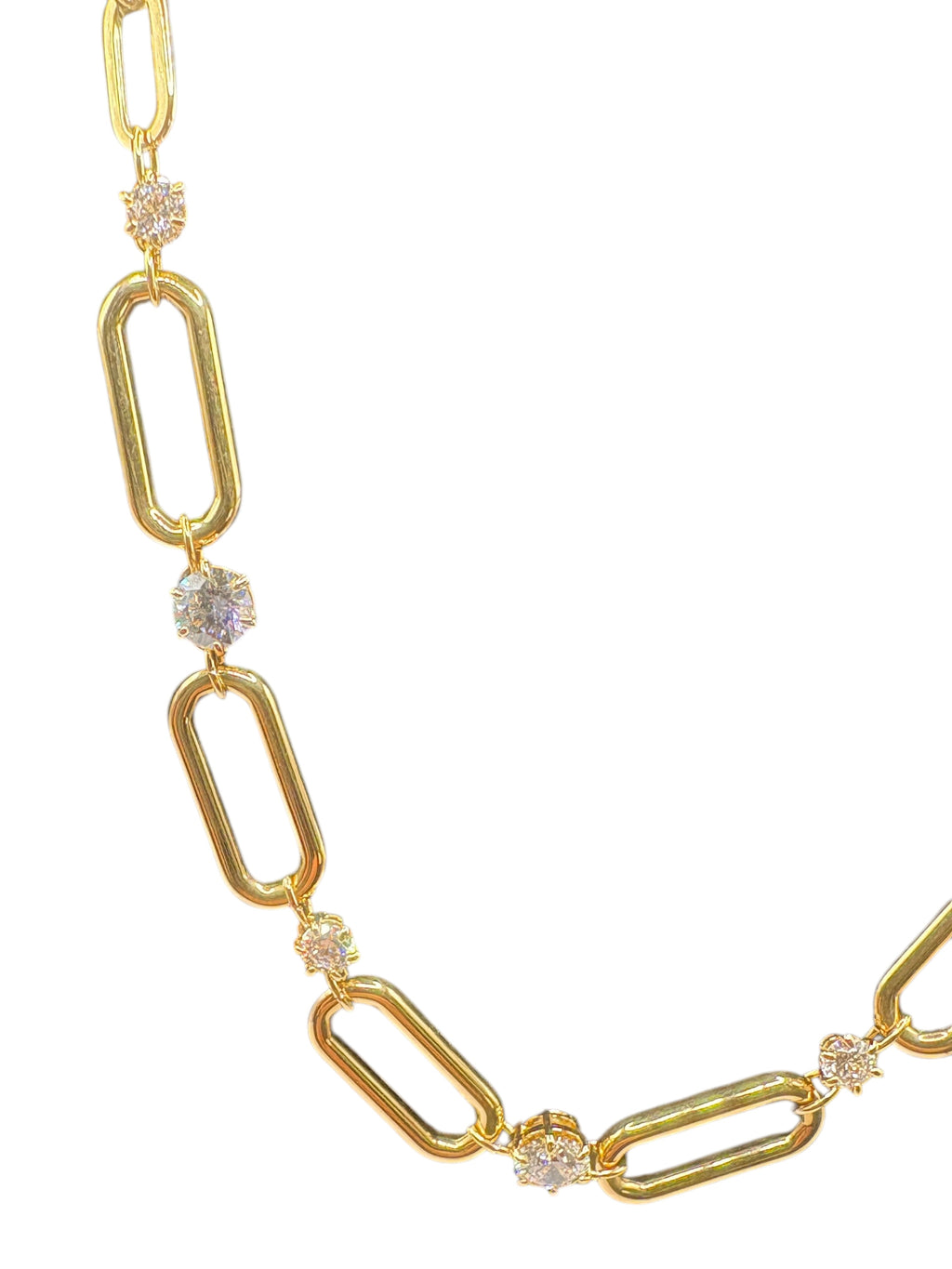 CURATED by Kira gold-tone Swarovski Dextera paperclip necklace featuring sparkling white crystal stations