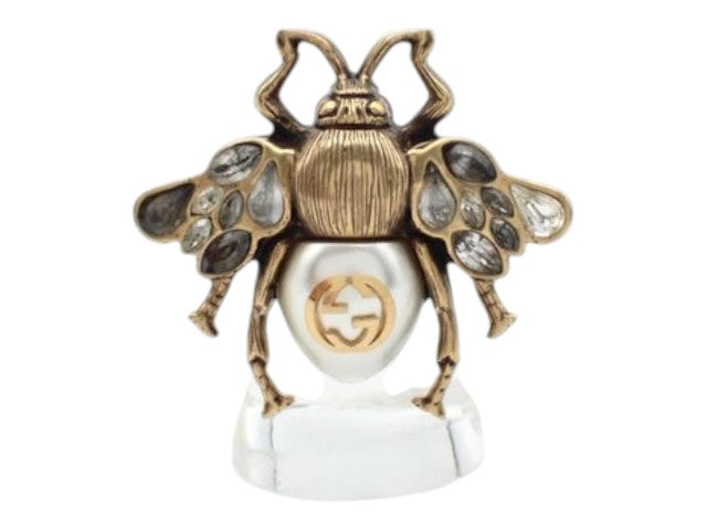 CURATED by Kira Gucci Bee Interlocking ring in bronze with crystal accents and central interlocking G logo