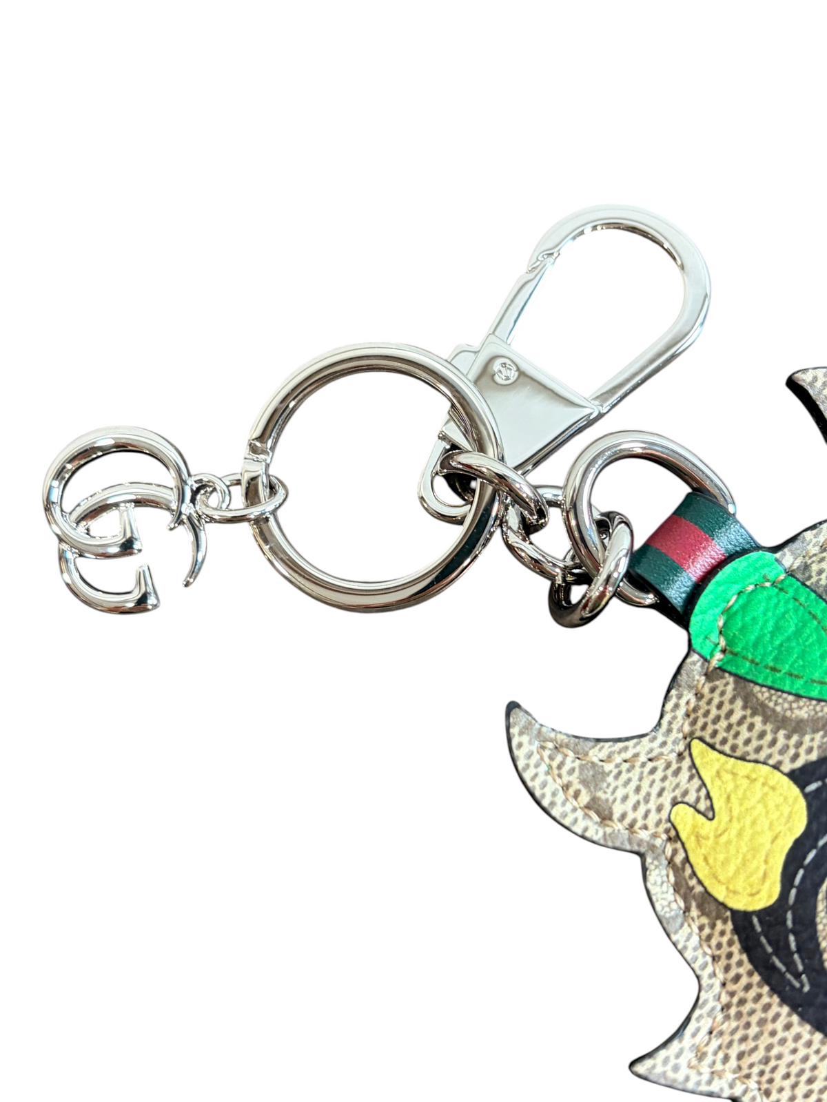 CURATED by Kira Gucci Besties keychain bag charm featuring multicolor GG coated canvas and silver-tone metal hardware.