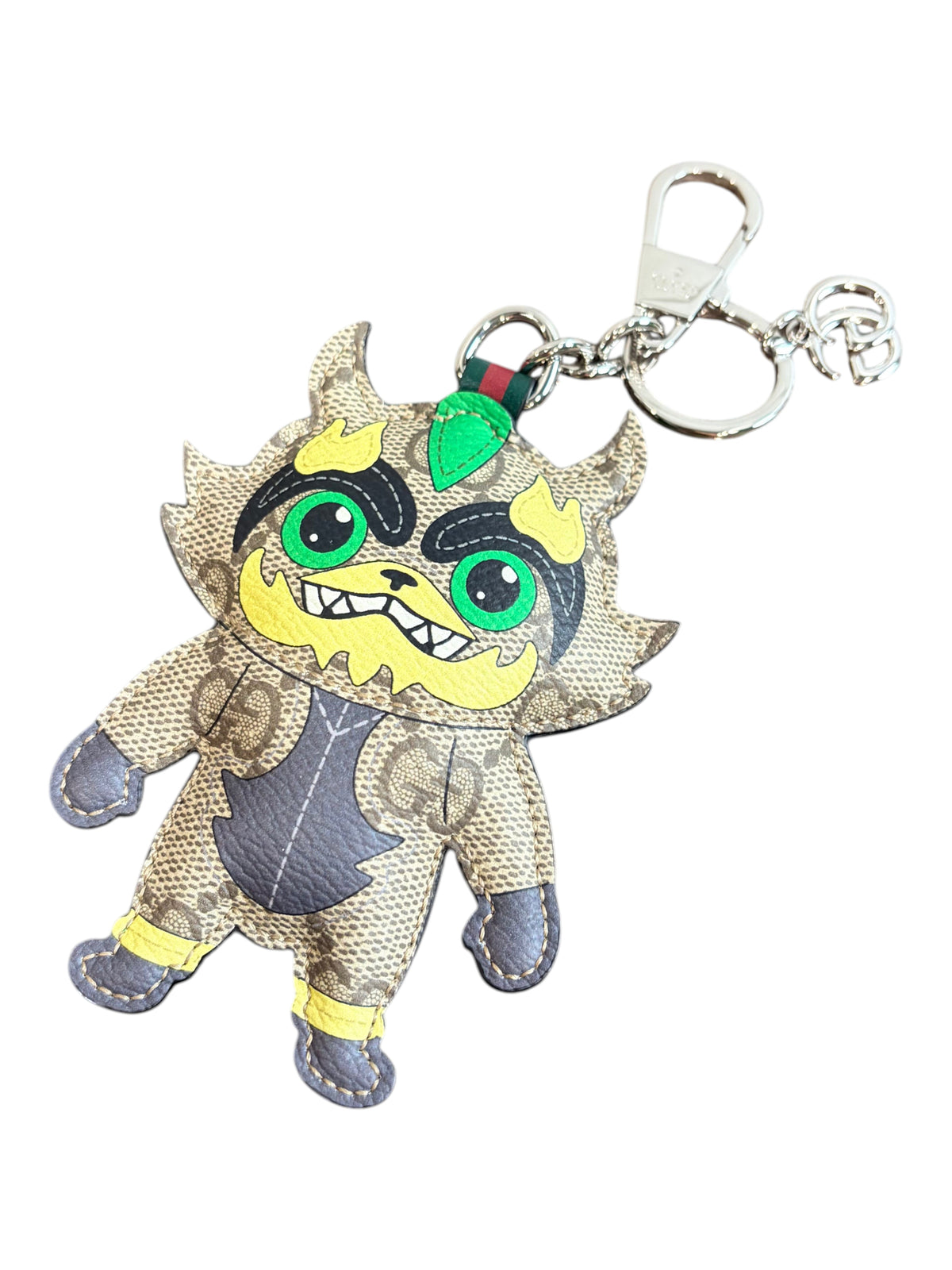 CURATED by Kira Gucci Besties keychain bag charm featuring a multicolor GG canvas monster character with leather trim