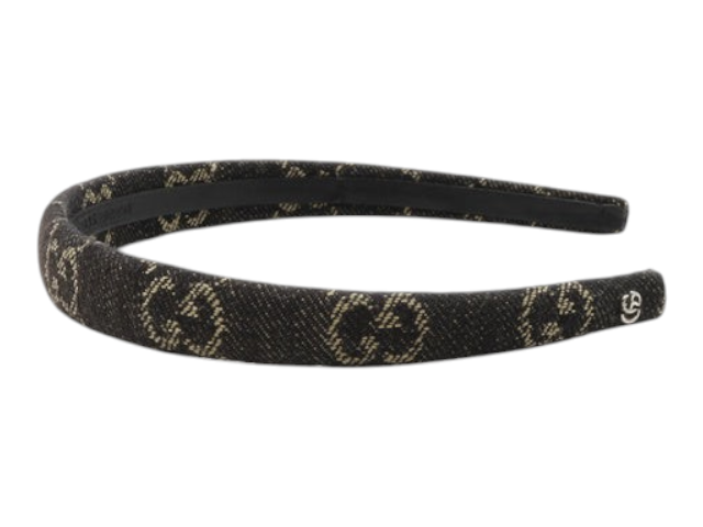 CURATED by Kira brown Gucci GG logo headband with iconic monogram pattern and slim silhouette