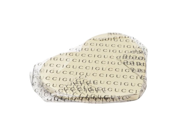 CURATED by Kira Gucci compact mirror in white with Guccissima pattern and heart design.