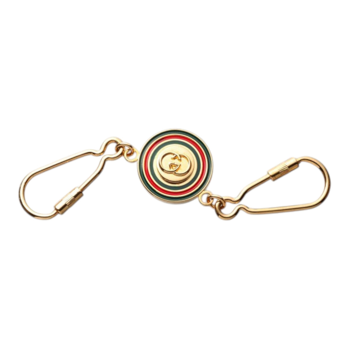 CURATED by Kira Gucci Interlocking G keyring in gold with signature red and green enamel circular detail