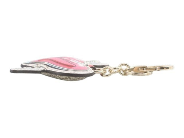 CURATED by Kira Gucci GG heart keyring in pink with signature monogram canvas and gold-tone hardware side view