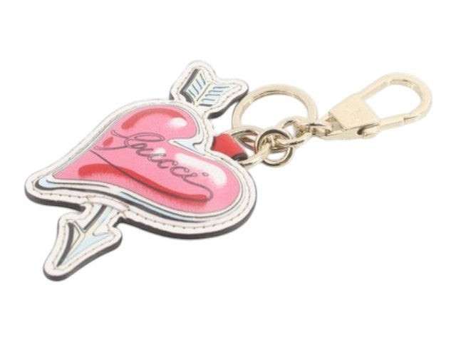 CURATED by Kira Gucci GG heart keyring in pink with arrow motif and gold-tone metal hardware