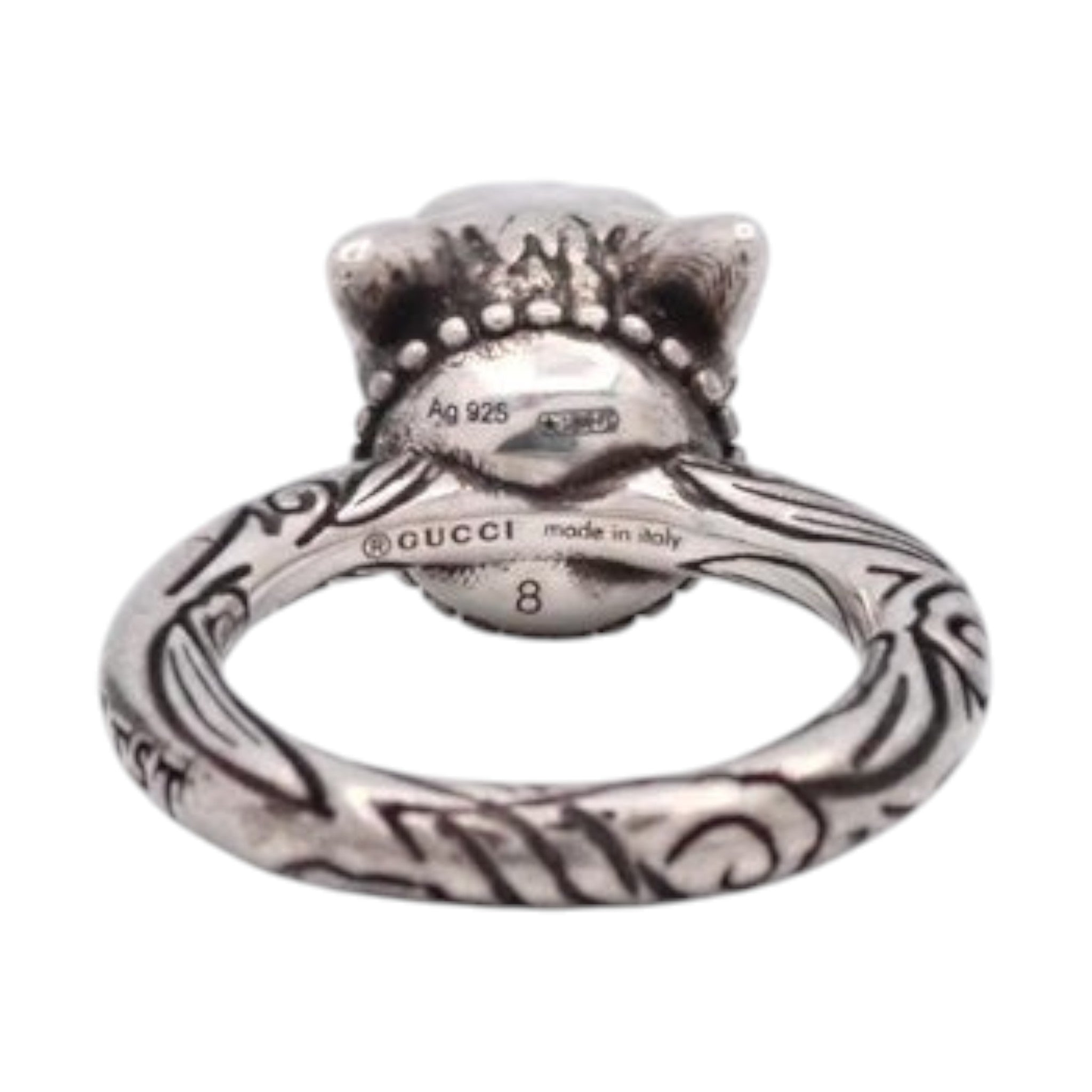 CURATED by Kira Gucci Anger Forest wolf head ring in 925 sterling silver with engraved band details