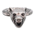 CURATED by Kira Gucci Anger Forest wolf head ring in 925 sterling silver with detailed snarling wolf design
