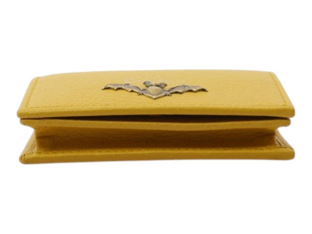CURATED by Kira Gucci Garden Bat small yellow leather wallet with antique brass bat emblem