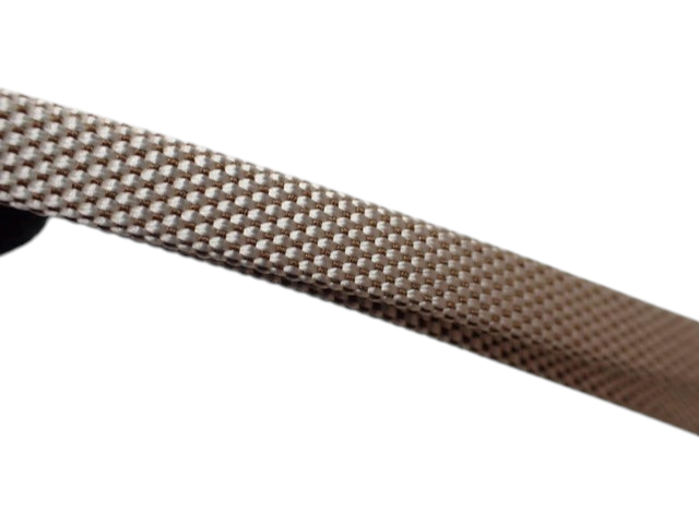 CURATED by Kira Hermes Serie Box beige woven fabric strap with a textured geometric pattern