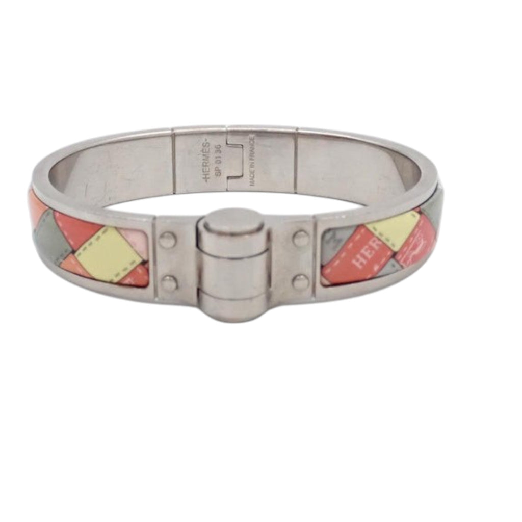 CURATED by Kira Hermes Charni Re PM bangle in silver featuring a multicolored Bolduc check pattern and hinged clasp