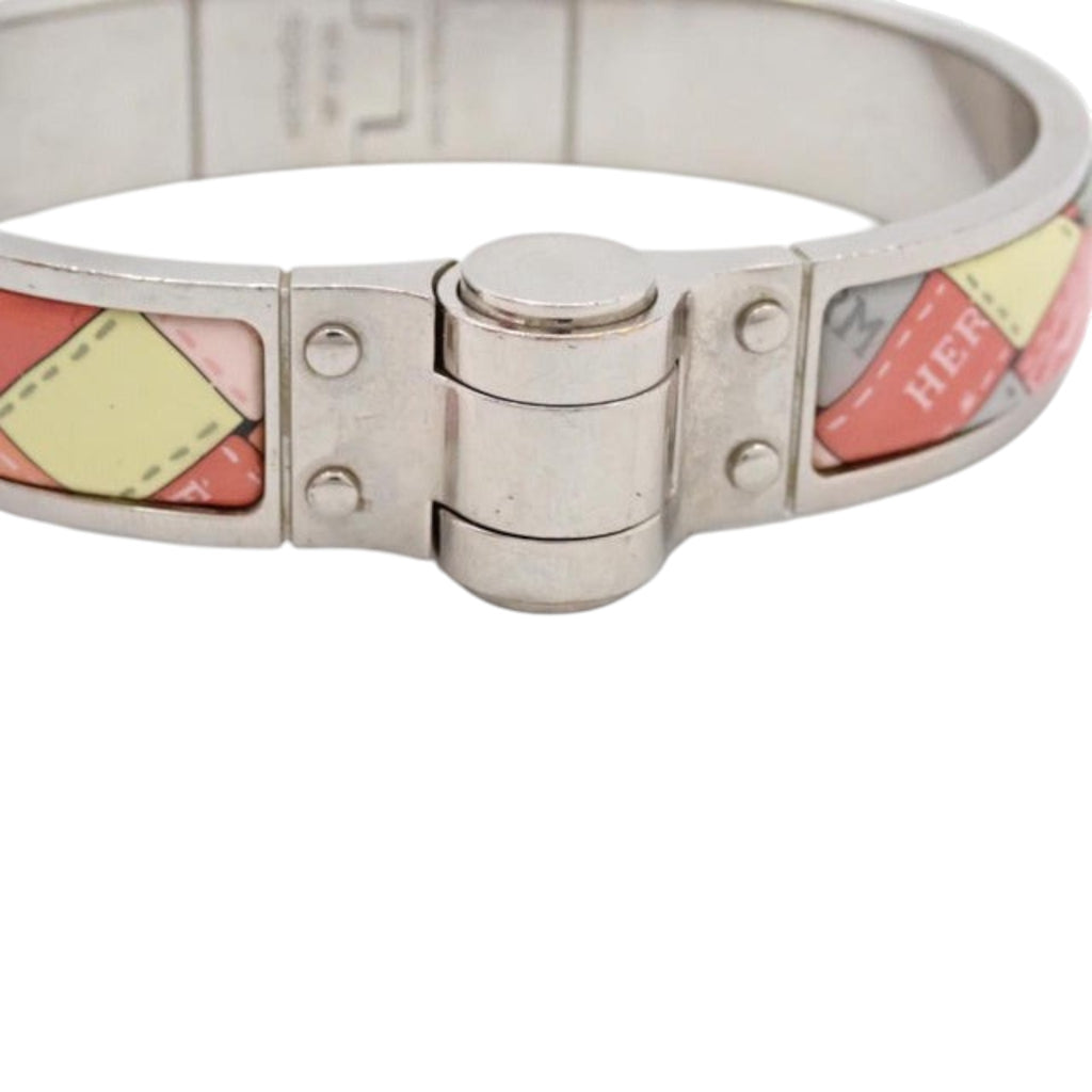 CURATED by Kira Hermes Charni Re PM bangle in silver featuring a colorful Bolduc check pattern and hinged clasp.
