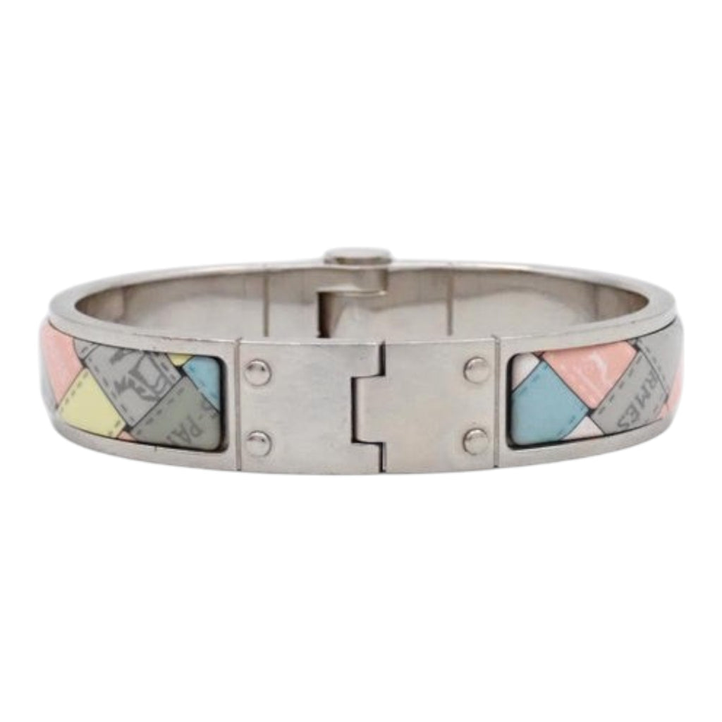 CURATED by Kira Hermes Charni Re PM bangle in silver featuring a multi-colored Bolduc check pattern, 17cm length.