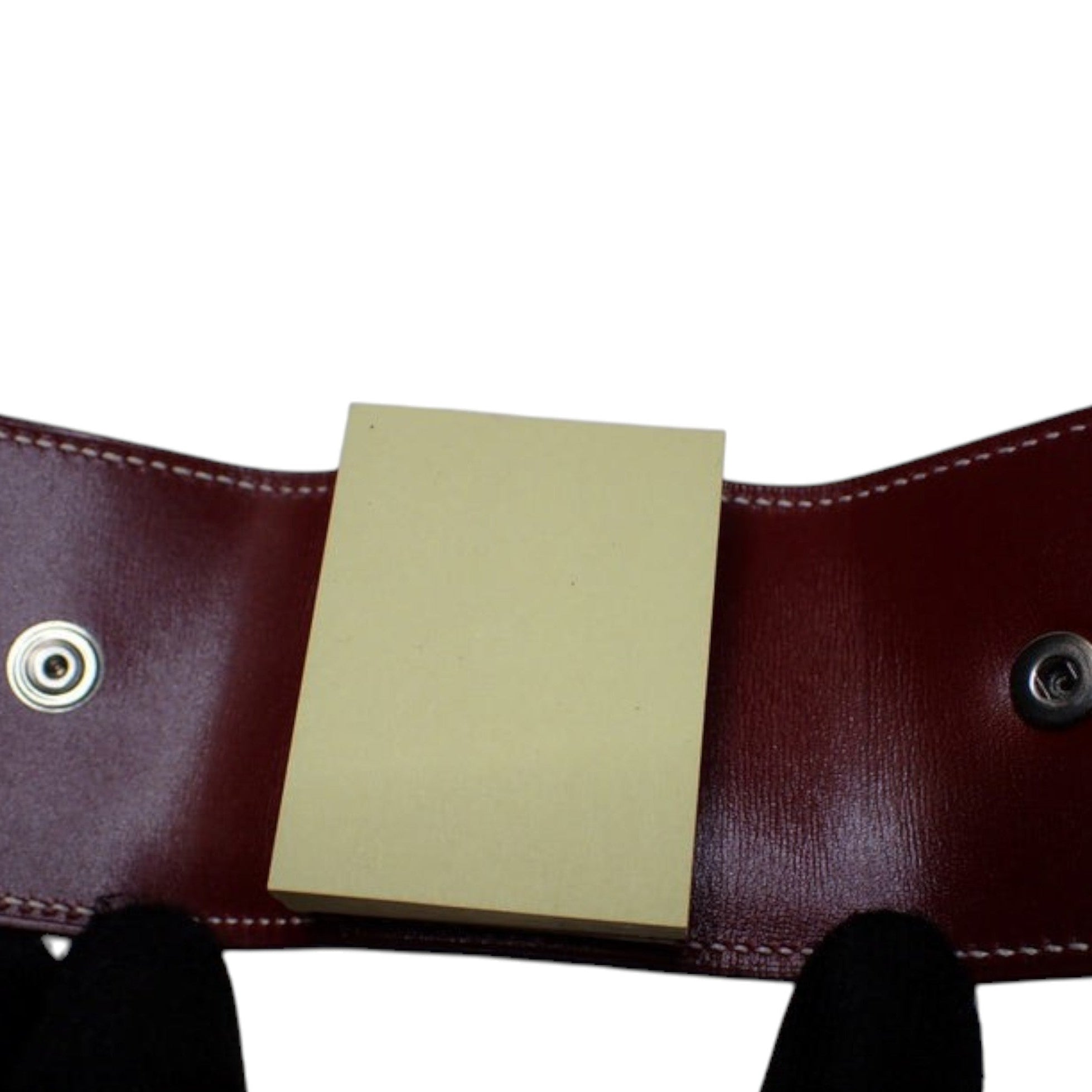 CURATED by Kira Hermes maroon leather notepad with snap button closure and cream paper pages