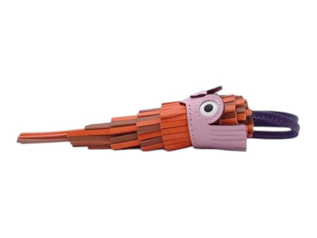 CURATED by Kira Hermes Chouette Agneau Milo owl charm in orange leather with purple and pink accents