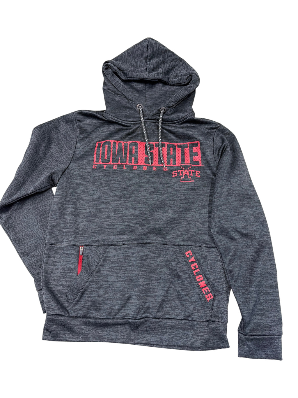 CURATED by Kira Colosseum Iowa State Cyclones charcoal gray performance hoodie with red chest and pocket graphics