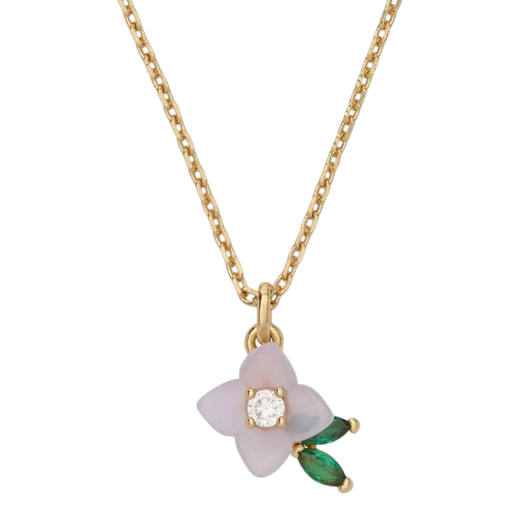 CURATED by Kira kate spade new york gold-tone necklace featuring a white resin flower pendant with cubic zirconia.