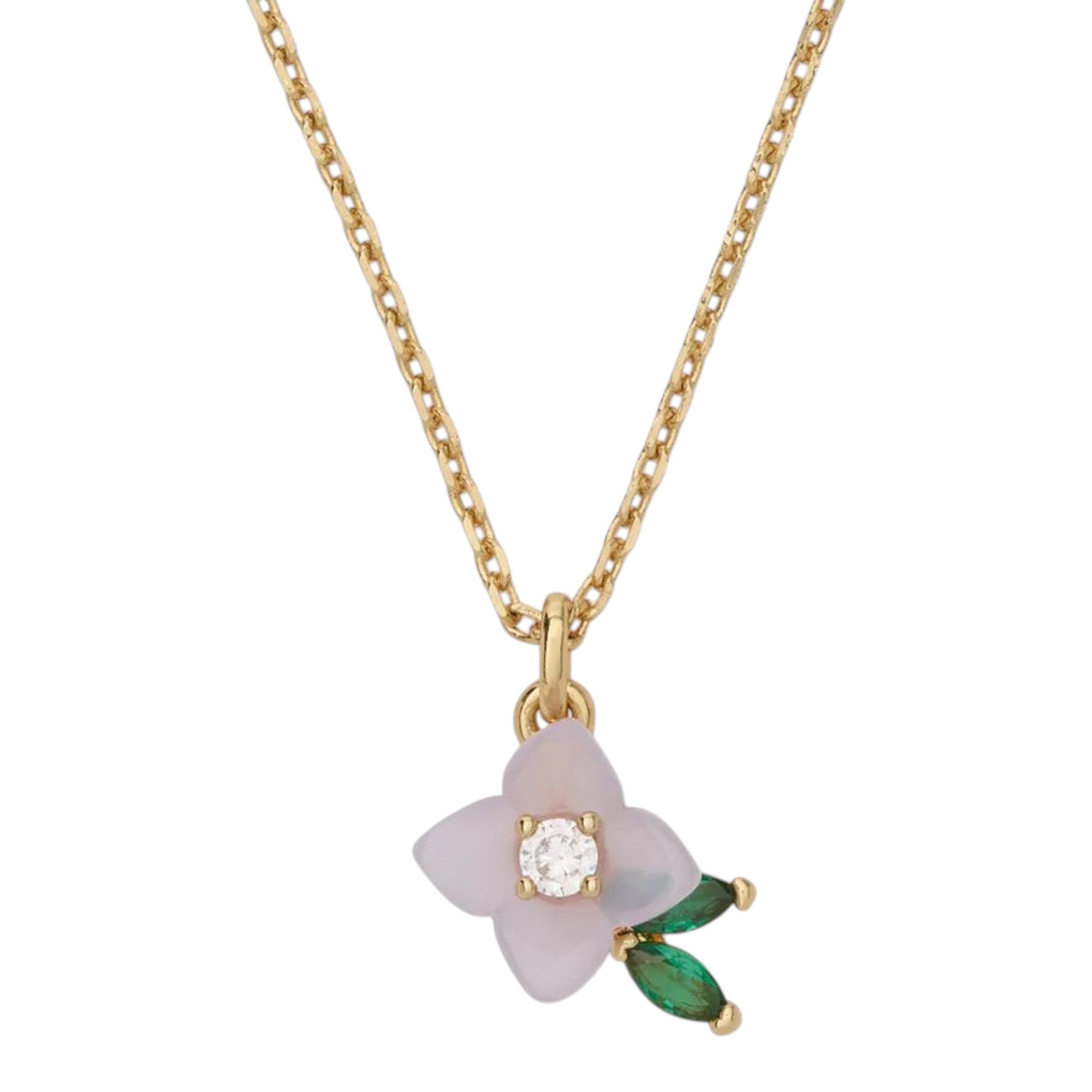 CURATED by Kira kate spade new york gold-tone necklace featuring a white resin flower pendant with cubic zirconia.