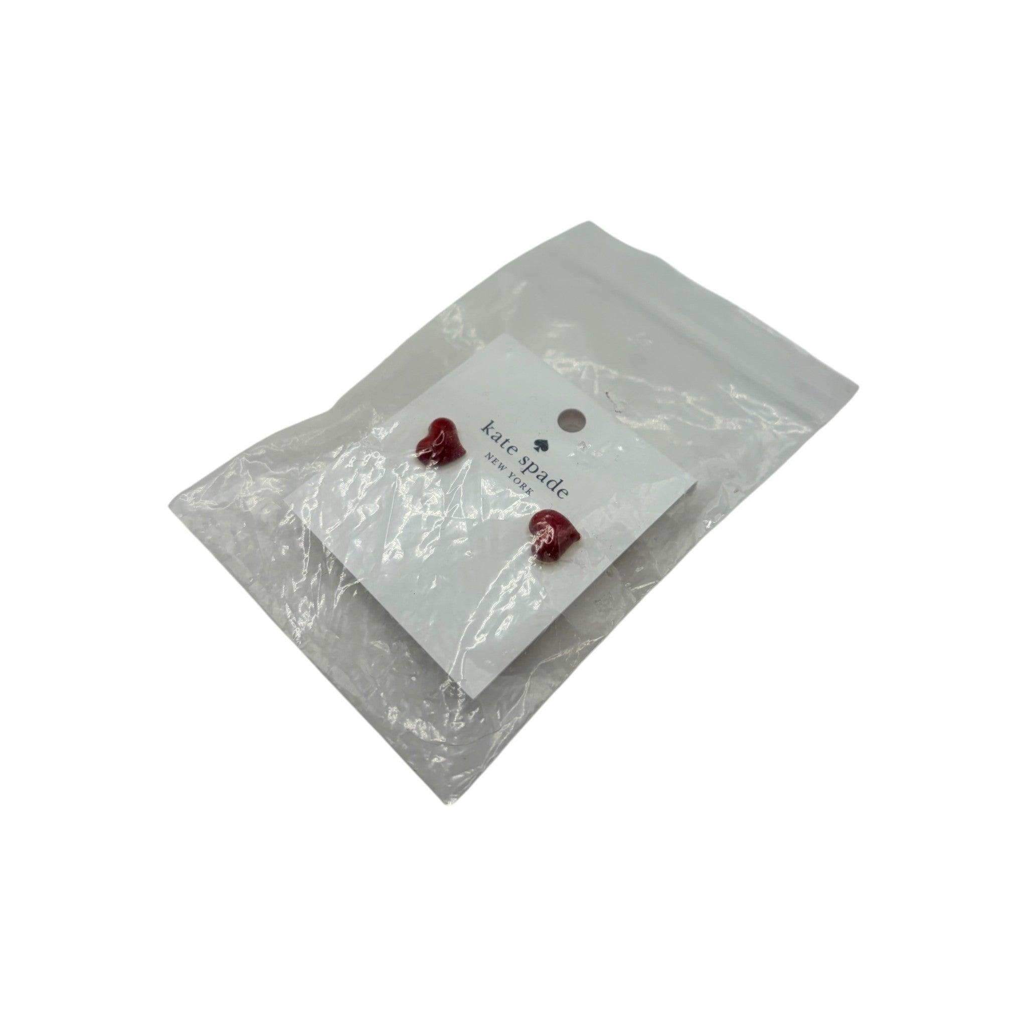 CURATED by Kira Kate Spade New York heart stud earrings in red enamel with gold tone finish in original packaging.