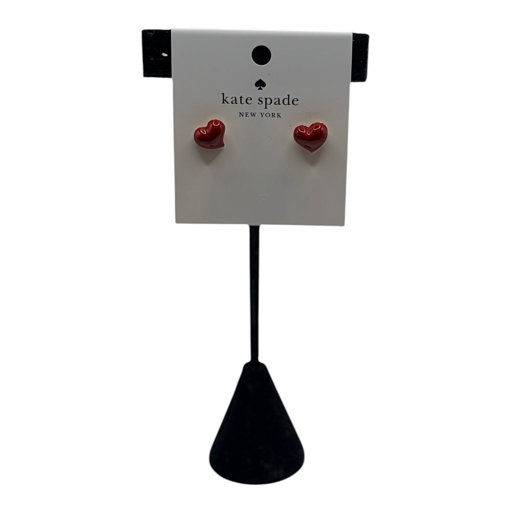 CURATED by Kira Kate Spade New York red enamel heart stud earrings on a display card