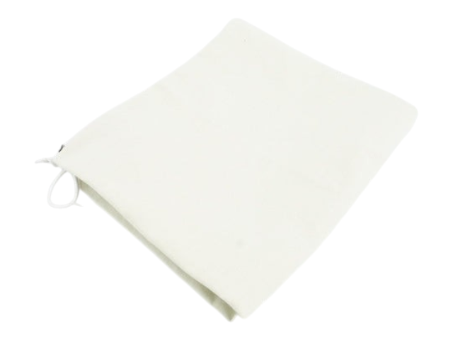 CURATED by Kira Loewe denim blue hat storage dust bag in off-white fabric with drawstring closure