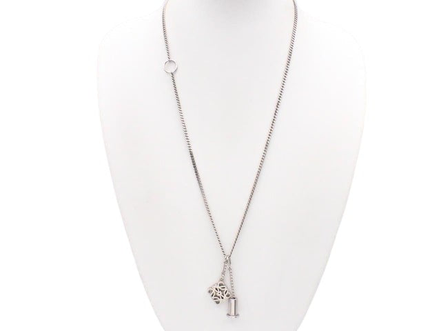 CURATED by Kira Loewe silver chain necklace with Anagram charm and cylindrical pendant, 60cm