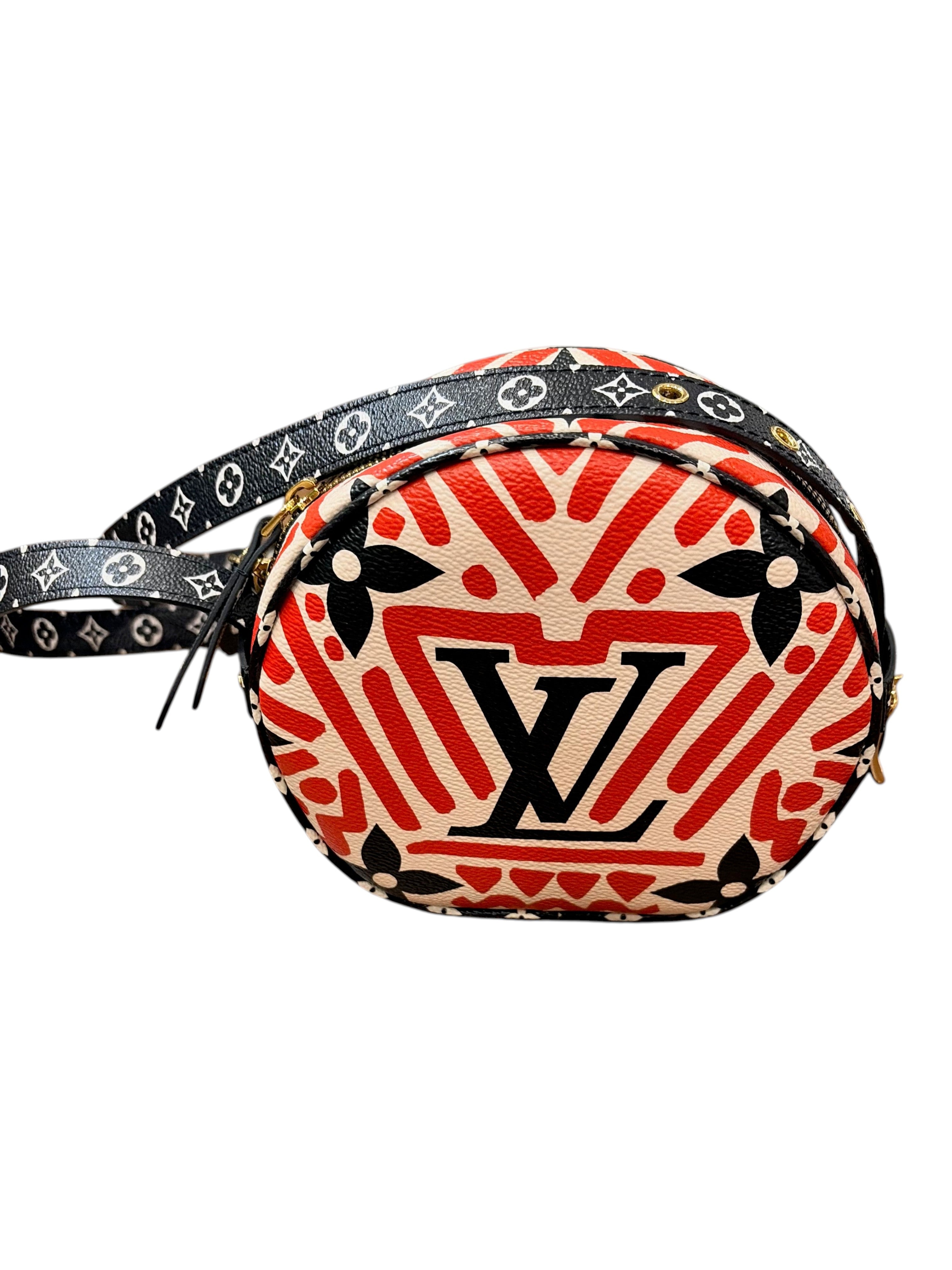 CURATED by Kira Louis Vuitton Boite Chapeau handbag in cream, red, and black LV Crafty monogram coated canvas.