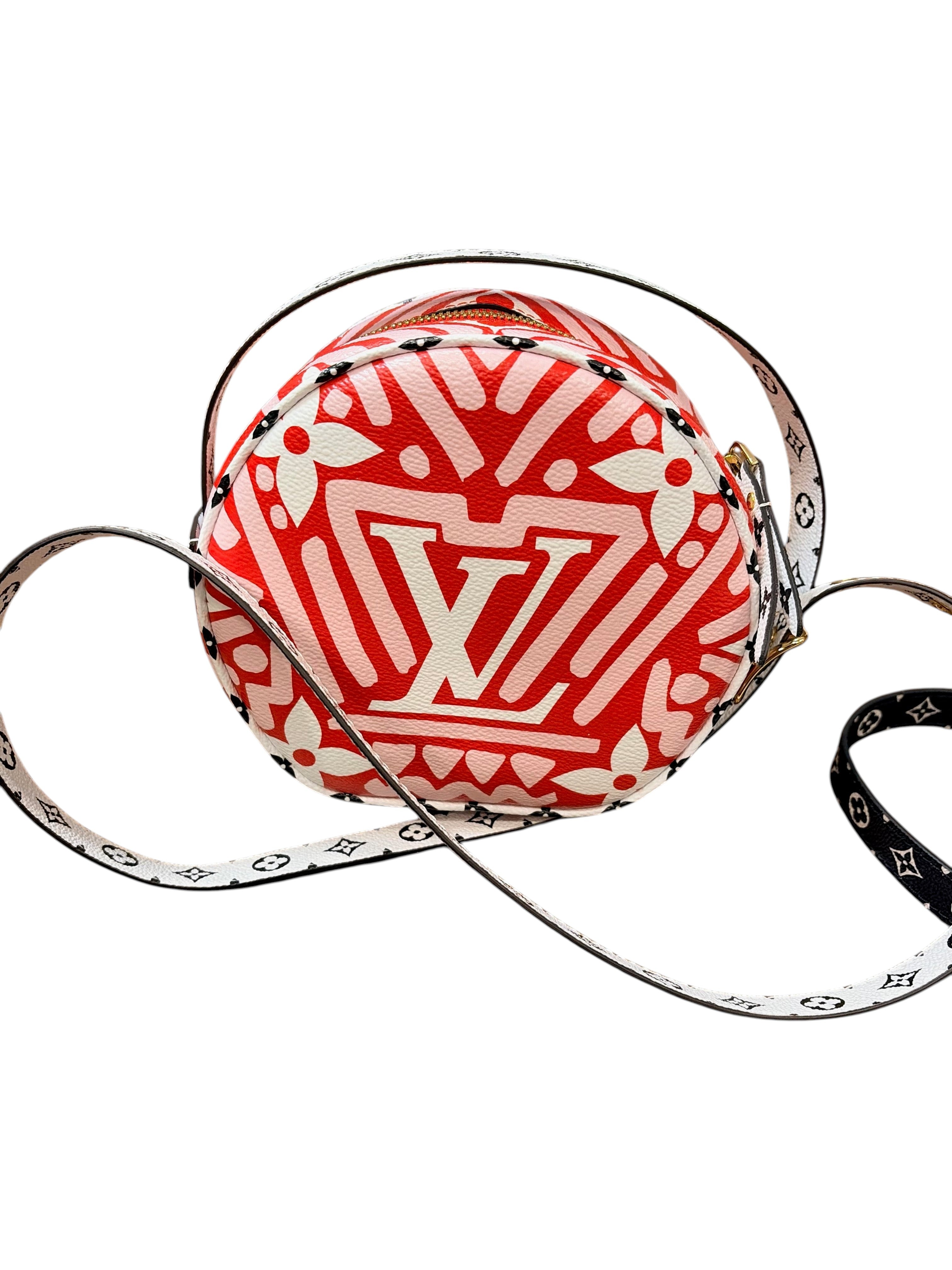 CURATED by Kira Louis Vuitton Boite Chapeau handbag in red and pink Crafty Monogram coated canvas with gold hardware.