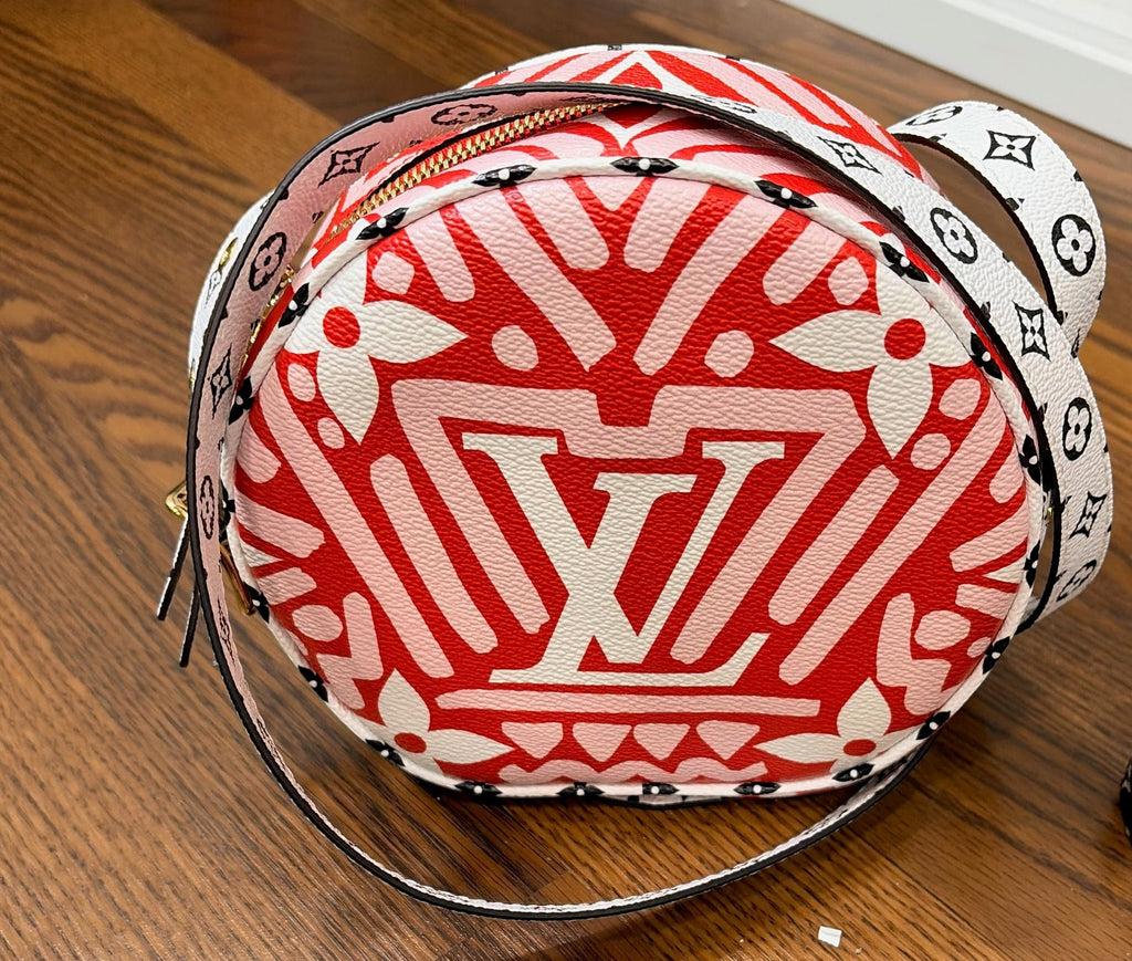 CURATED by Kira Louis Vuitton Boite Chapeau handbag in red and pink LV Crafty monogram coated canvas.